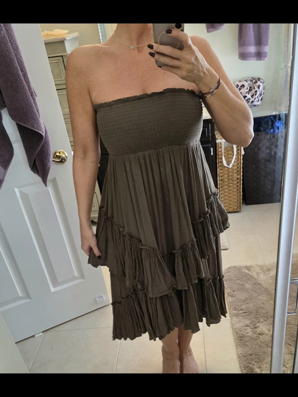 Free People Olive Maxi Convertible Skirt with Ruffle Tiers